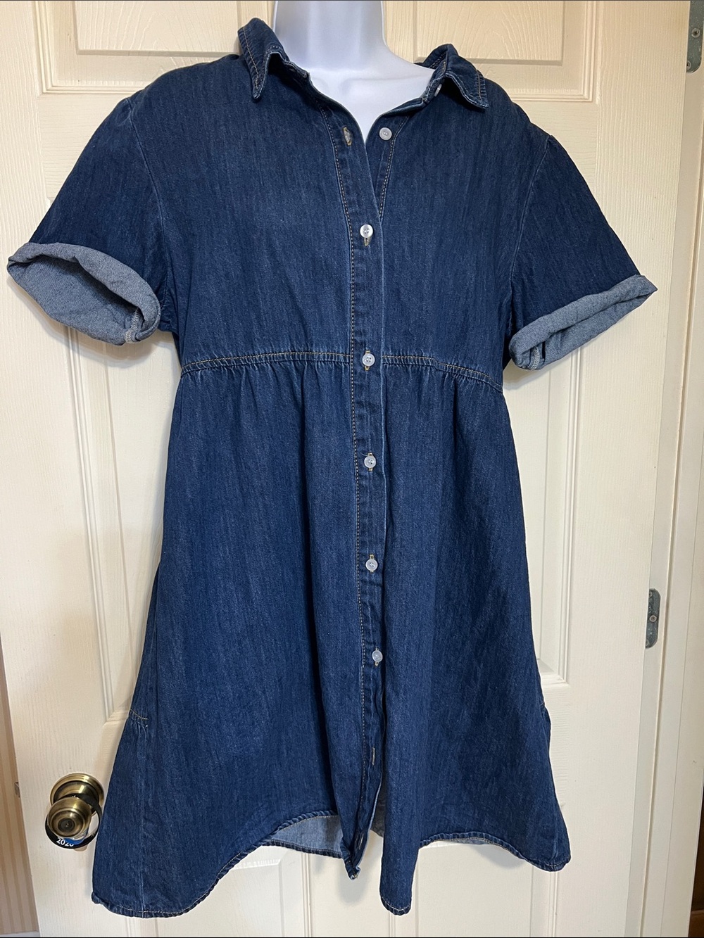 Dark Blue Denim Button-Front Mini Dress